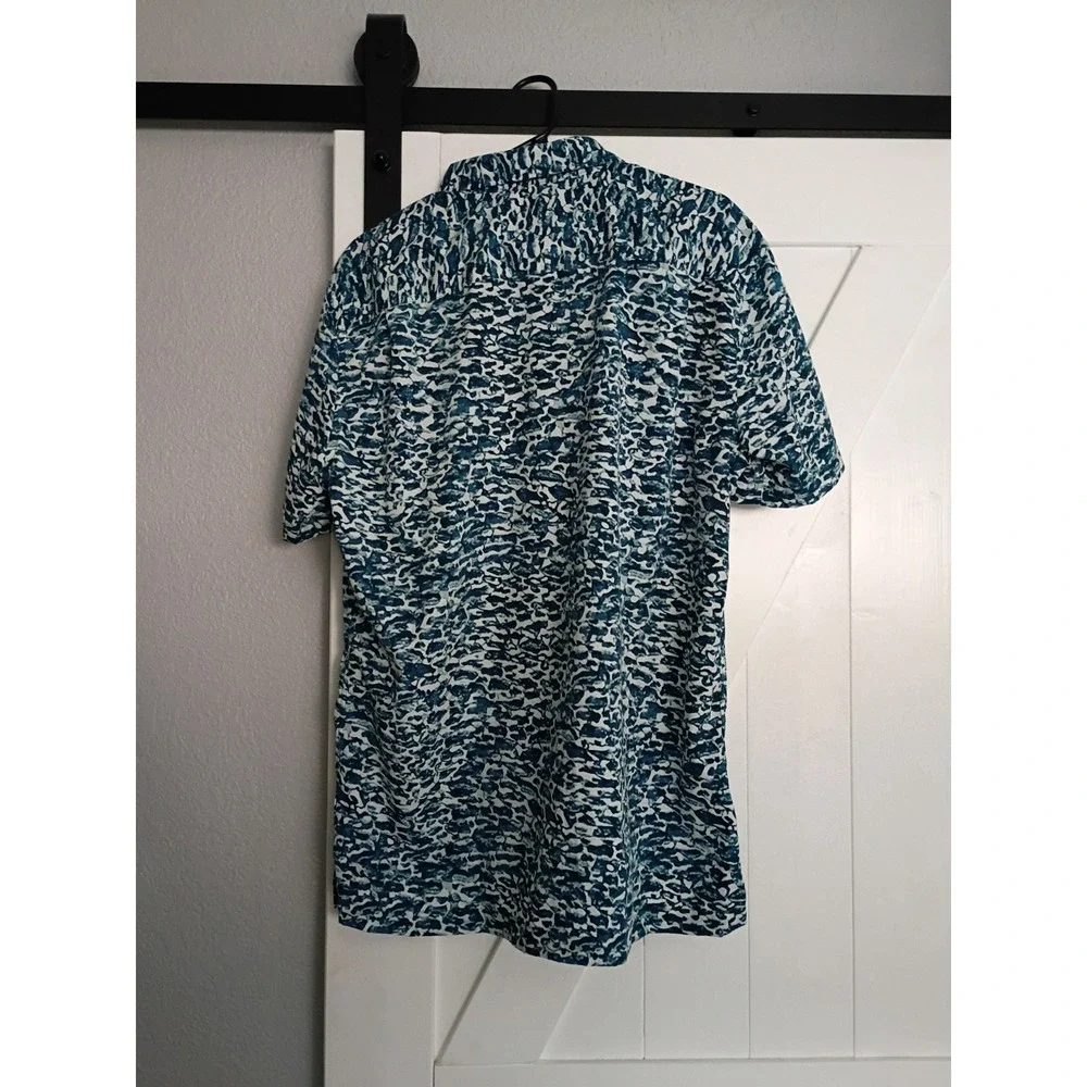 Van Heusen SS‎ Wind Waves Abstract Print Button-Up Shirt Large Harbor Blue White